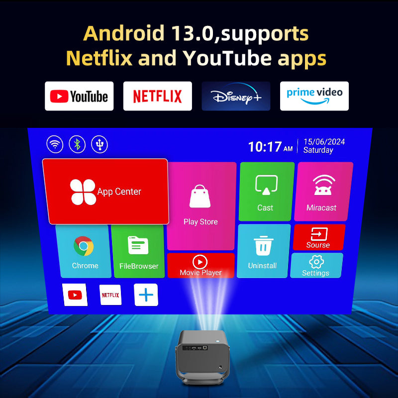 P20 Pro Smart Projector | 1080P, Android 13, Auto Focus, 350 ANSI Lumens