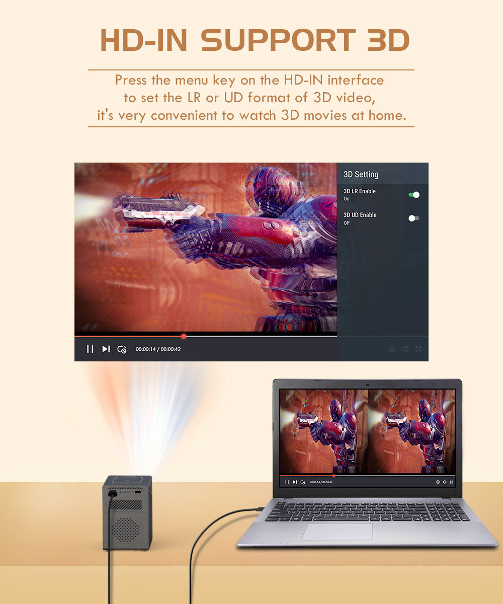 P18 DLP Mini Projector | 100 ANSI, Android 9, Built-in Battery, Pocket-Sized