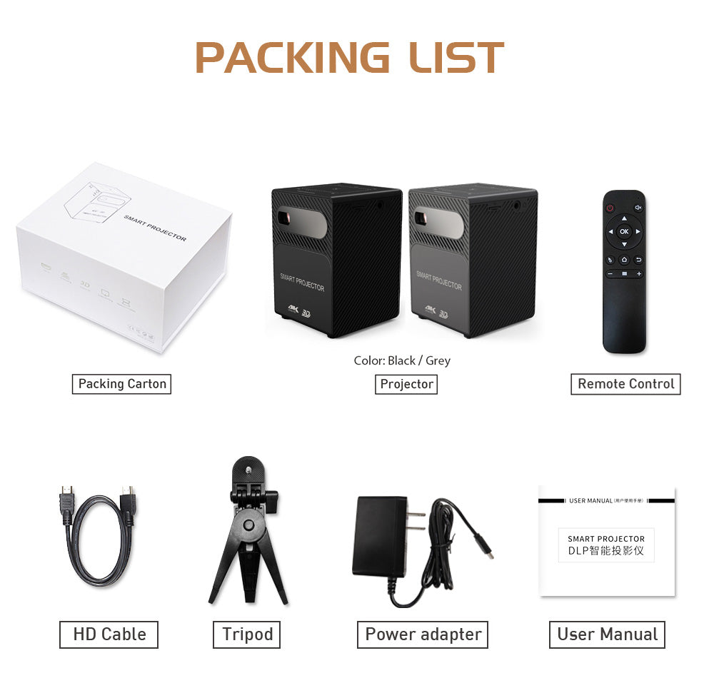 P18 DLP Mini Projector | 100 ANSI, Android 9, Built-in Battery, Pocket-Sized