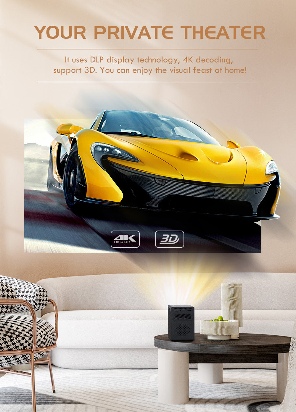 P18 DLP Mini Projector | 100 ANSI, Android 9, Built-in Battery, Pocket-Sized