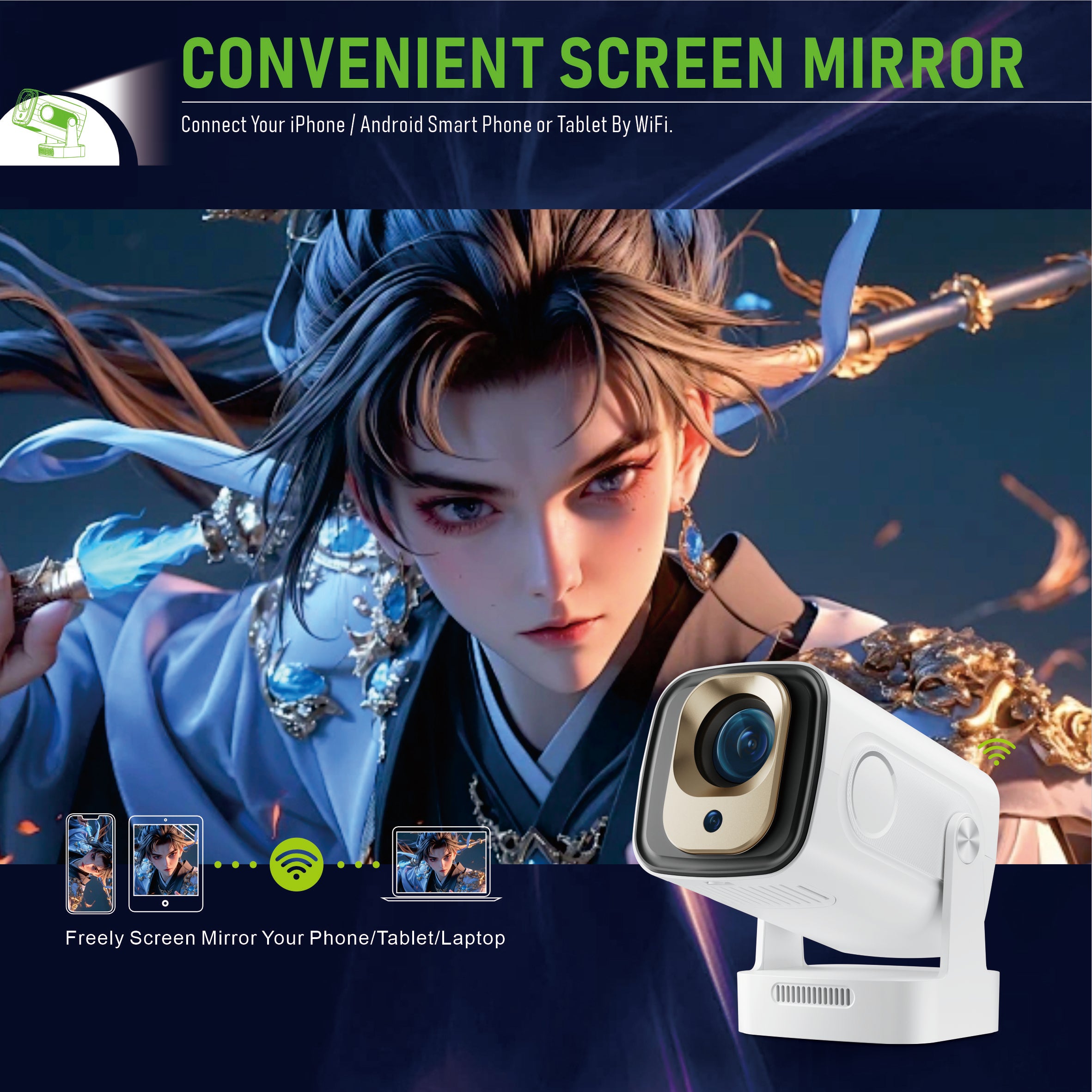 HY260Pro Mini Projector | 1080P, 200 ANSI, Android 11, Voice Control Remote