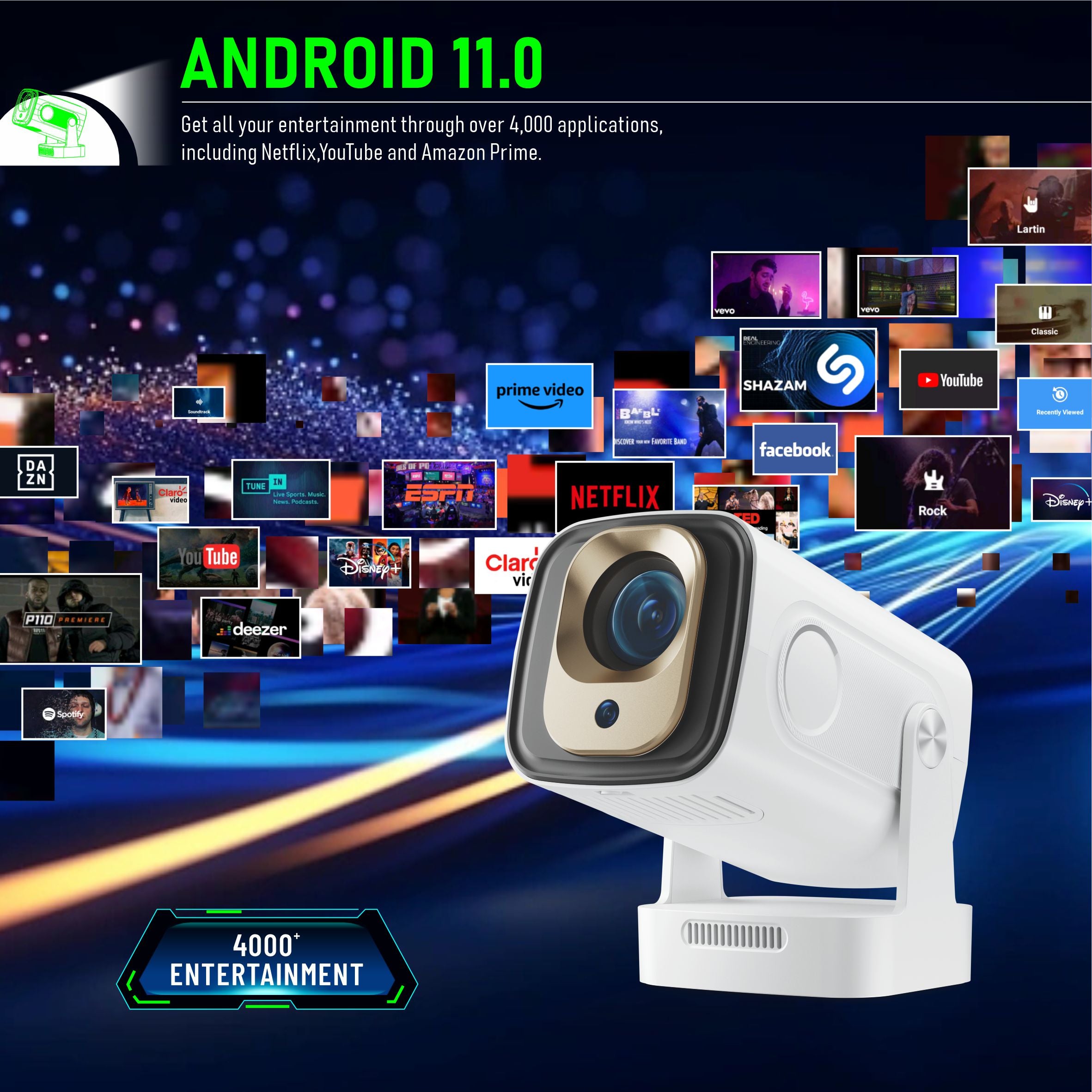 HY260Pro Mini Projector | 1080P, 200 ANSI, Android 11, Voice Control Remote