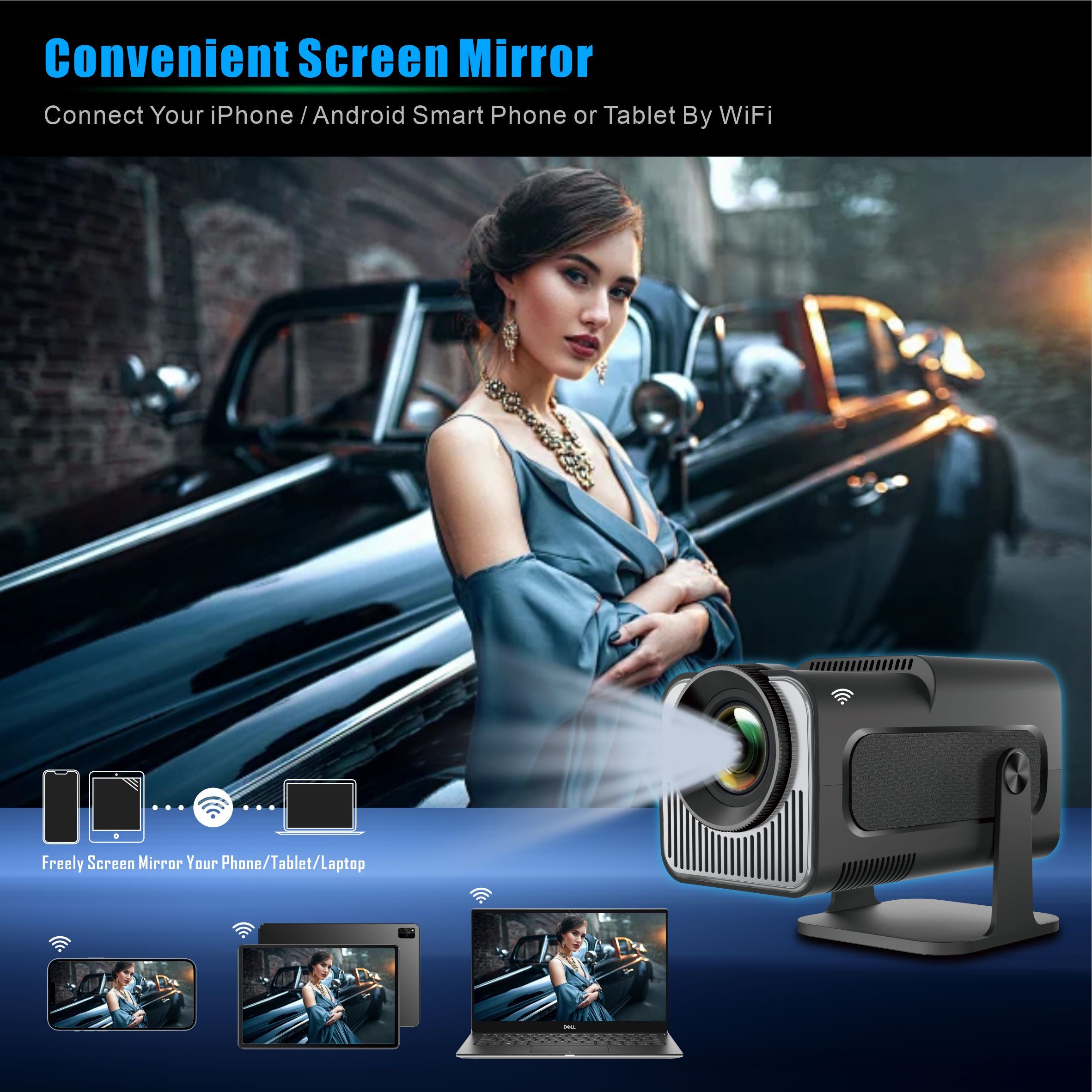 HY320 Mini Smart Projector | 720P, 200 ANSI, Short-Throw, Android 11