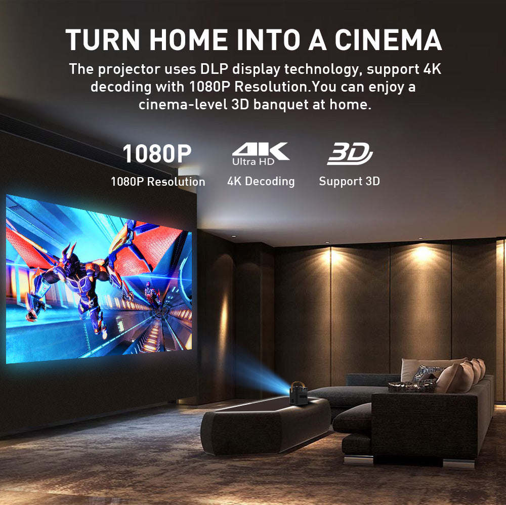 P12 DLP Mini Projector | 1080P, Pocket-Sized, 200 Lumens, Built-in Battery