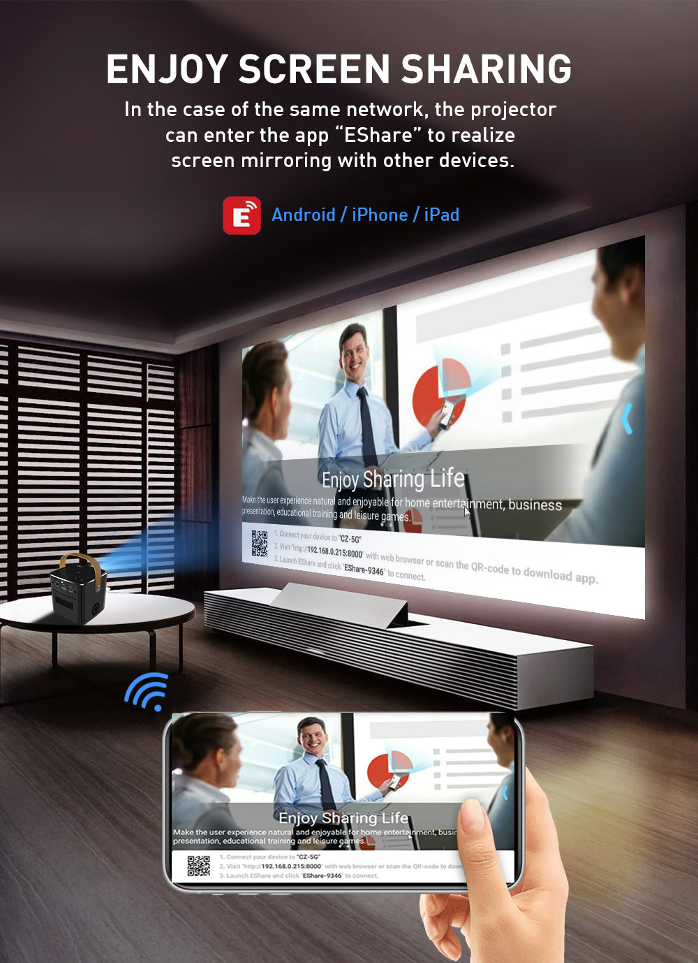 P12 DLP Mini Projector | 1080P, Pocket-Sized, 200 Lumens, Built-in Battery