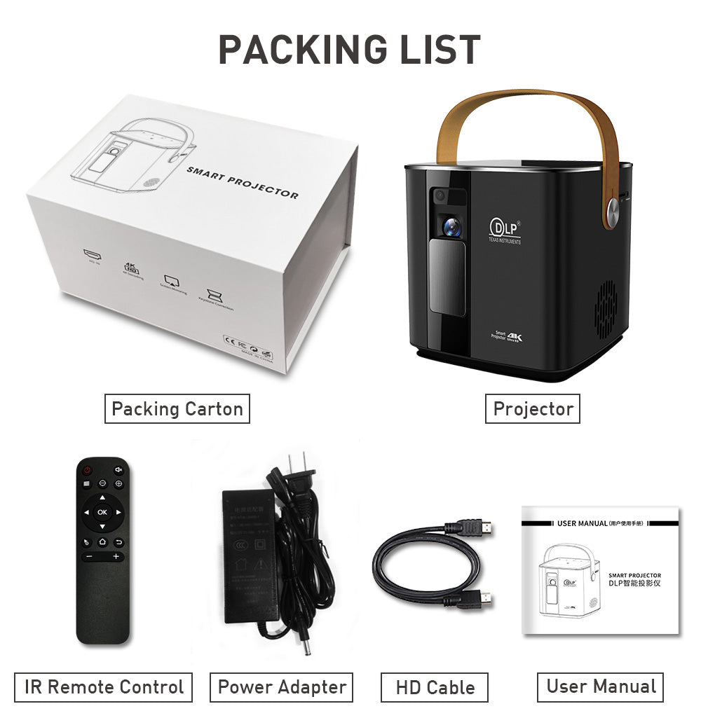 P12 DLP Mini Projector | 1080P, Pocket-Sized, 200 Lumens, Built-in Battery