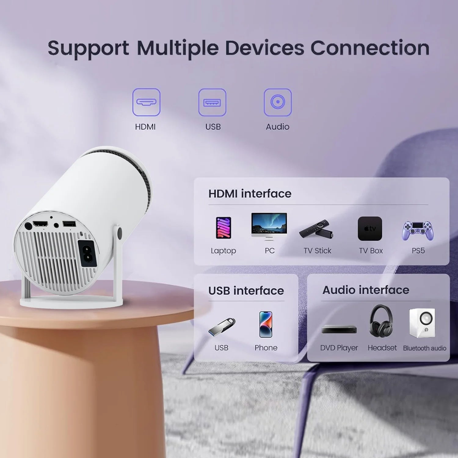 HY310 Mini Projector | 720P, Wi-Fi 6, BT 5.0, Android 11, Portable Projector