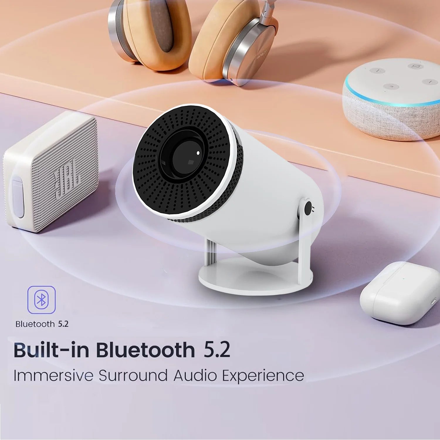 HY310 Mini Projector | 720P, Wi-Fi 6, BT 5.0, Android 11, Portable Projector