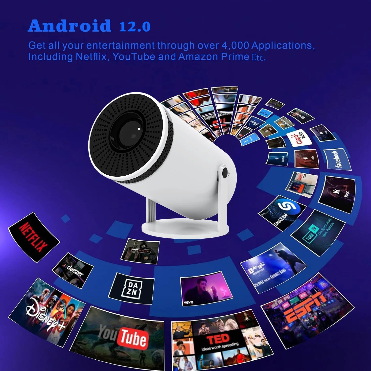 HY310 Mini Projector | 720P, Wi-Fi 6, BT 5.0, Android 11, Portable Projector